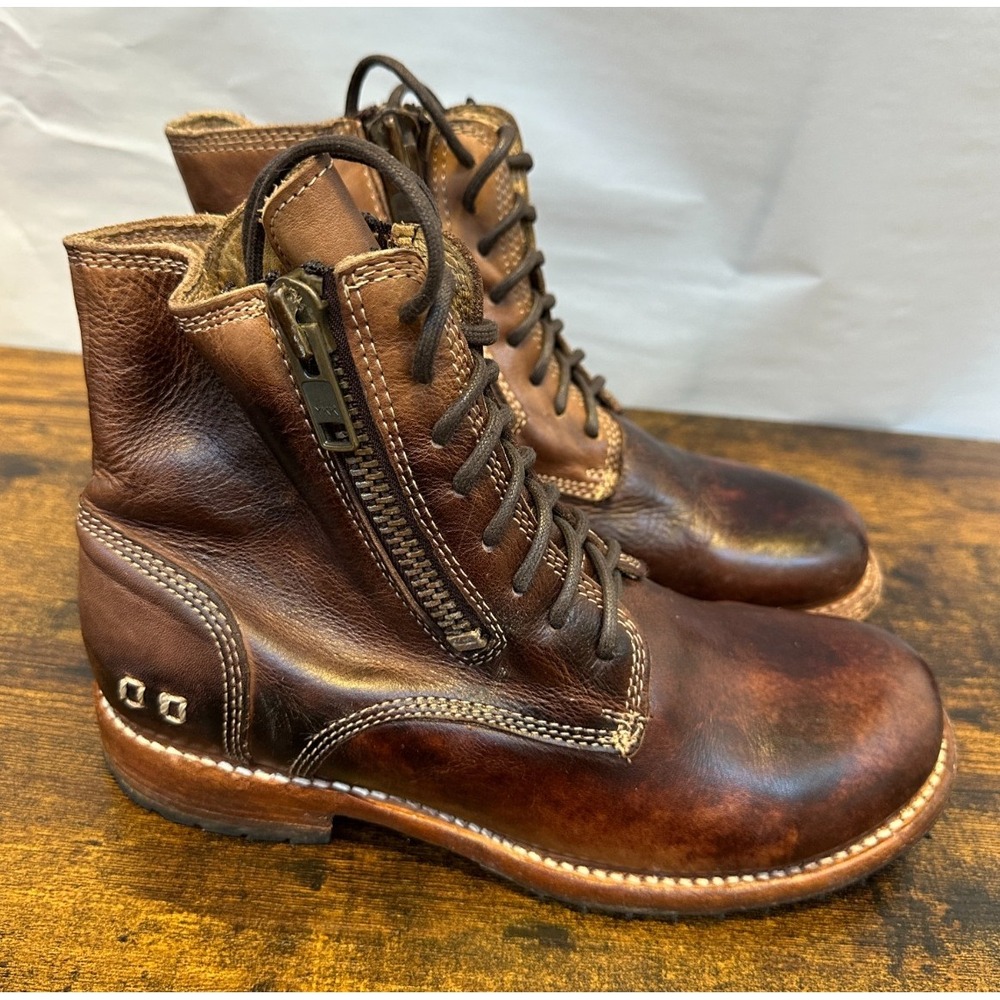 Bed Stu Tactical Boot Women's Size 8 Brown Leather Distressed Lace Up Zipper Lug - Picture 2 of 16